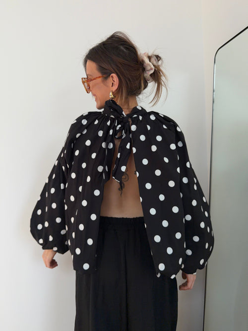 Blouse dos nu à pois - noire