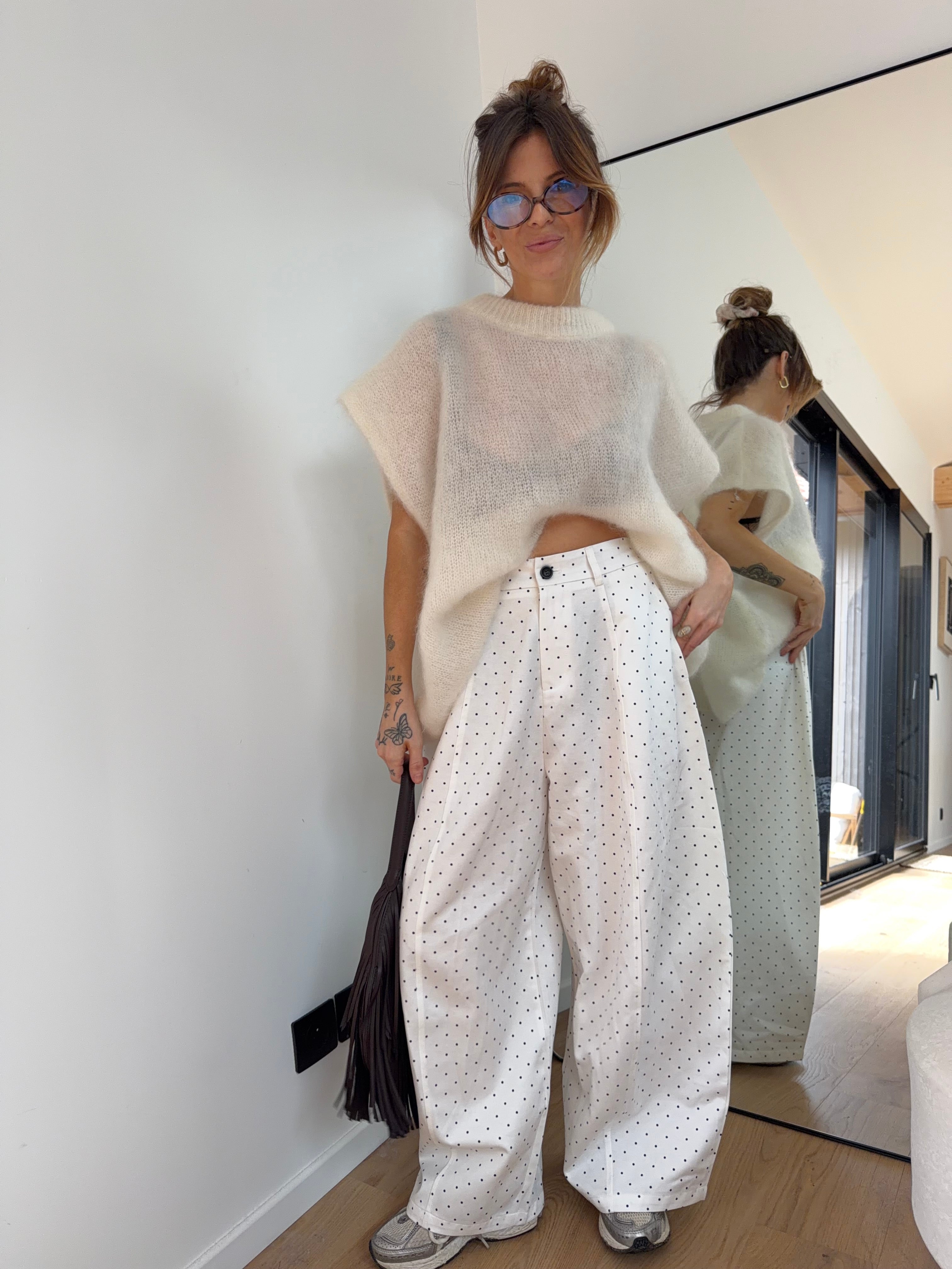 Pantalon à pois - blanc