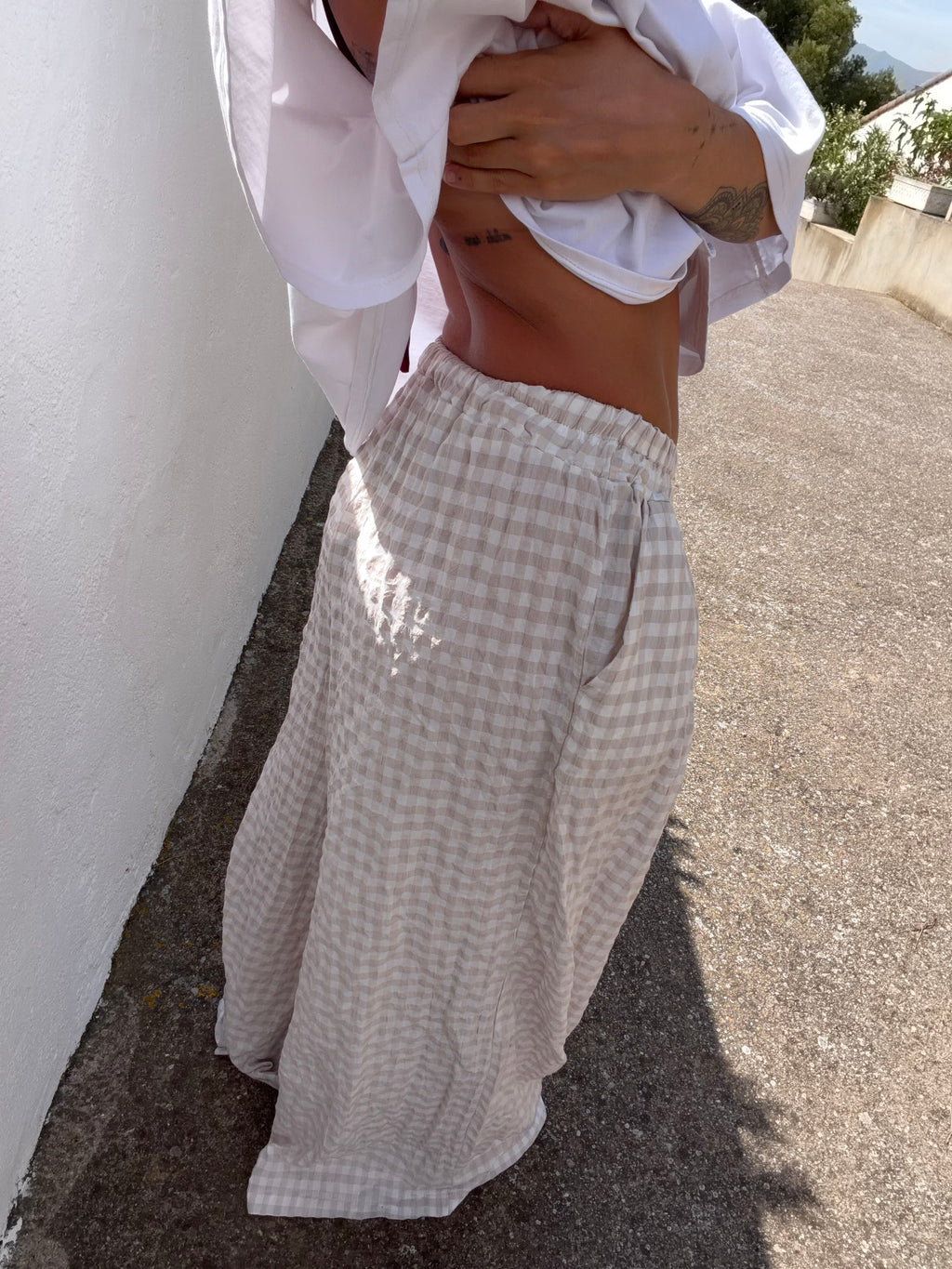Pantalon à carreaux - beige clair