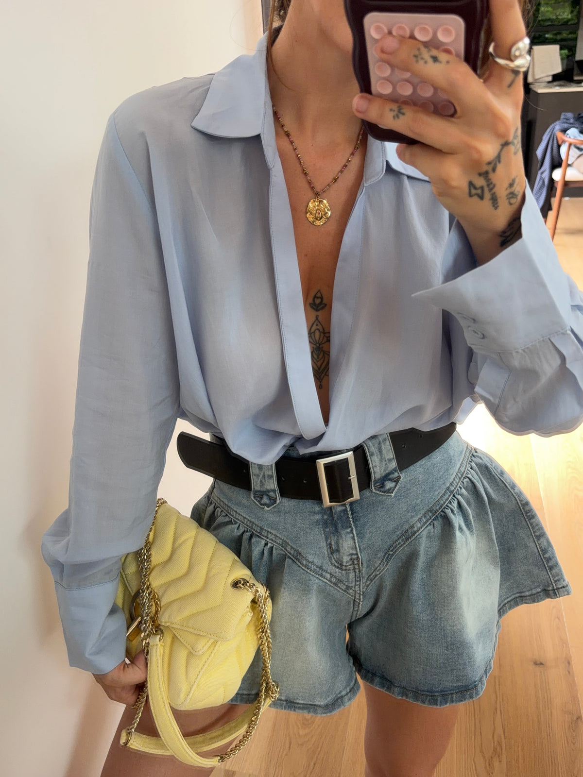 Blouse cache cœur - bleu ciel