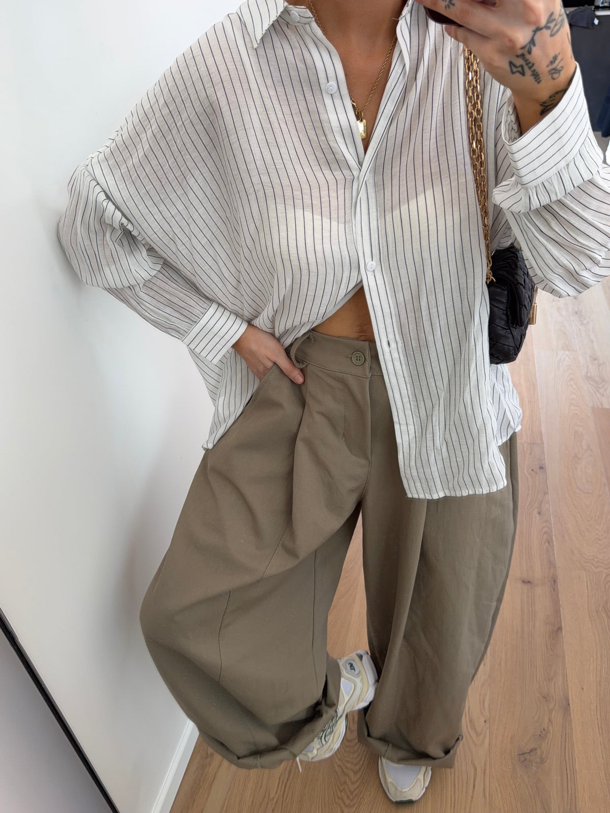 Chemise à rayures - beige et noire