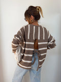 Pull rayé avec noeud - beige