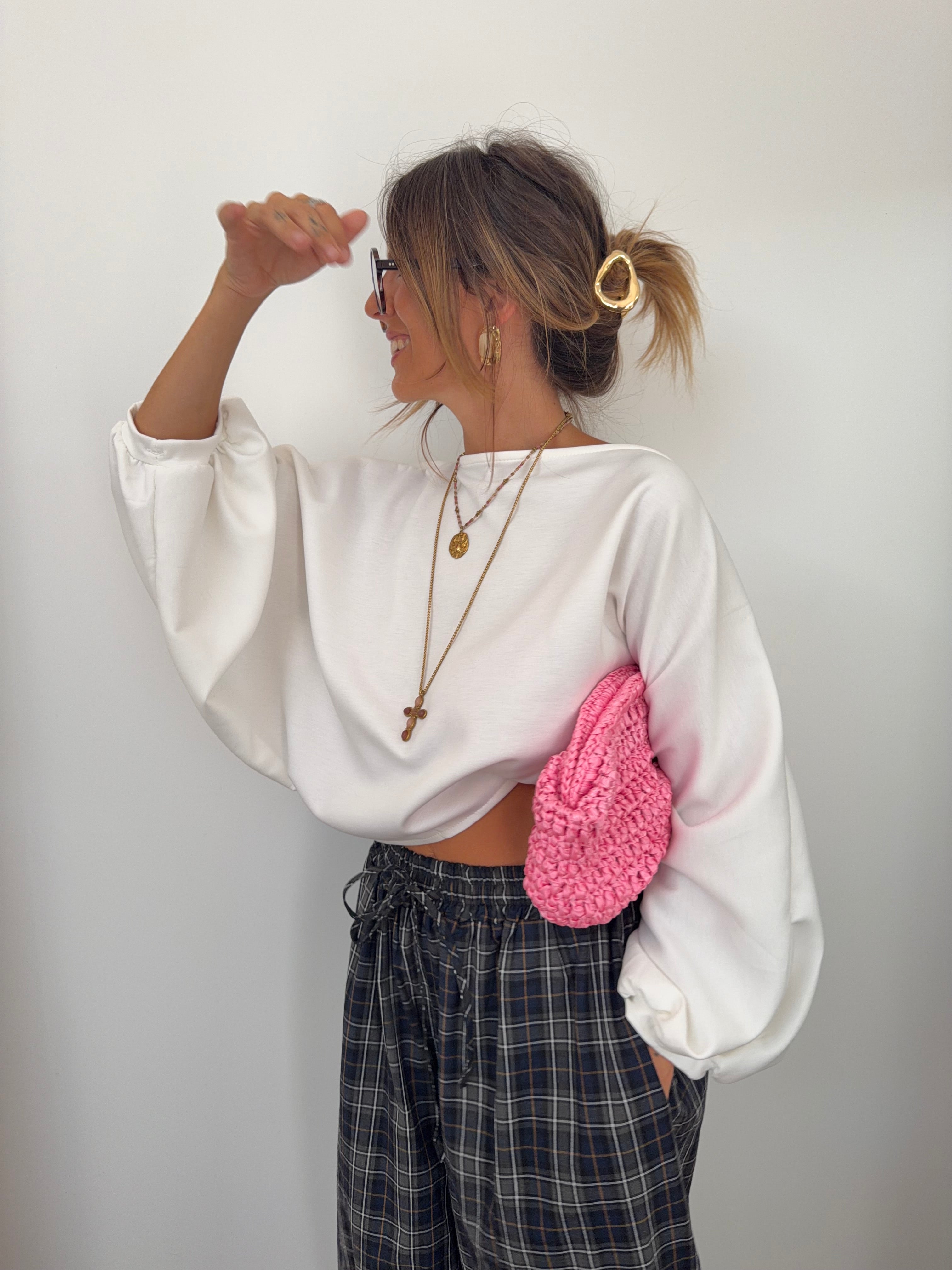 Haut court manches bouffantes - blanc