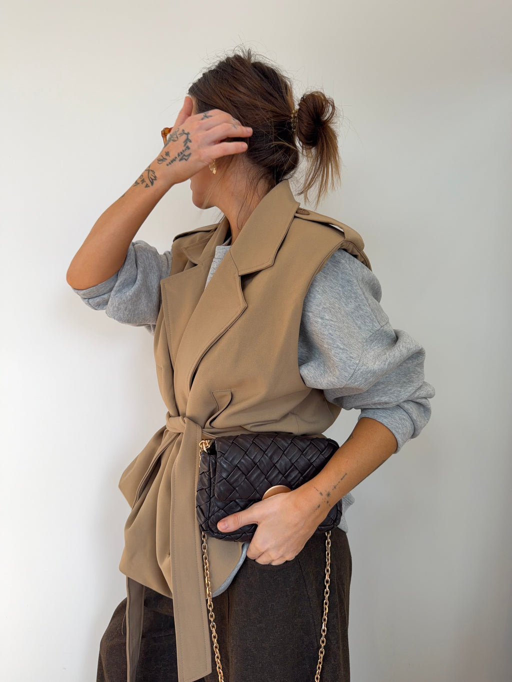 Blazer sans manche ceinturé - camel