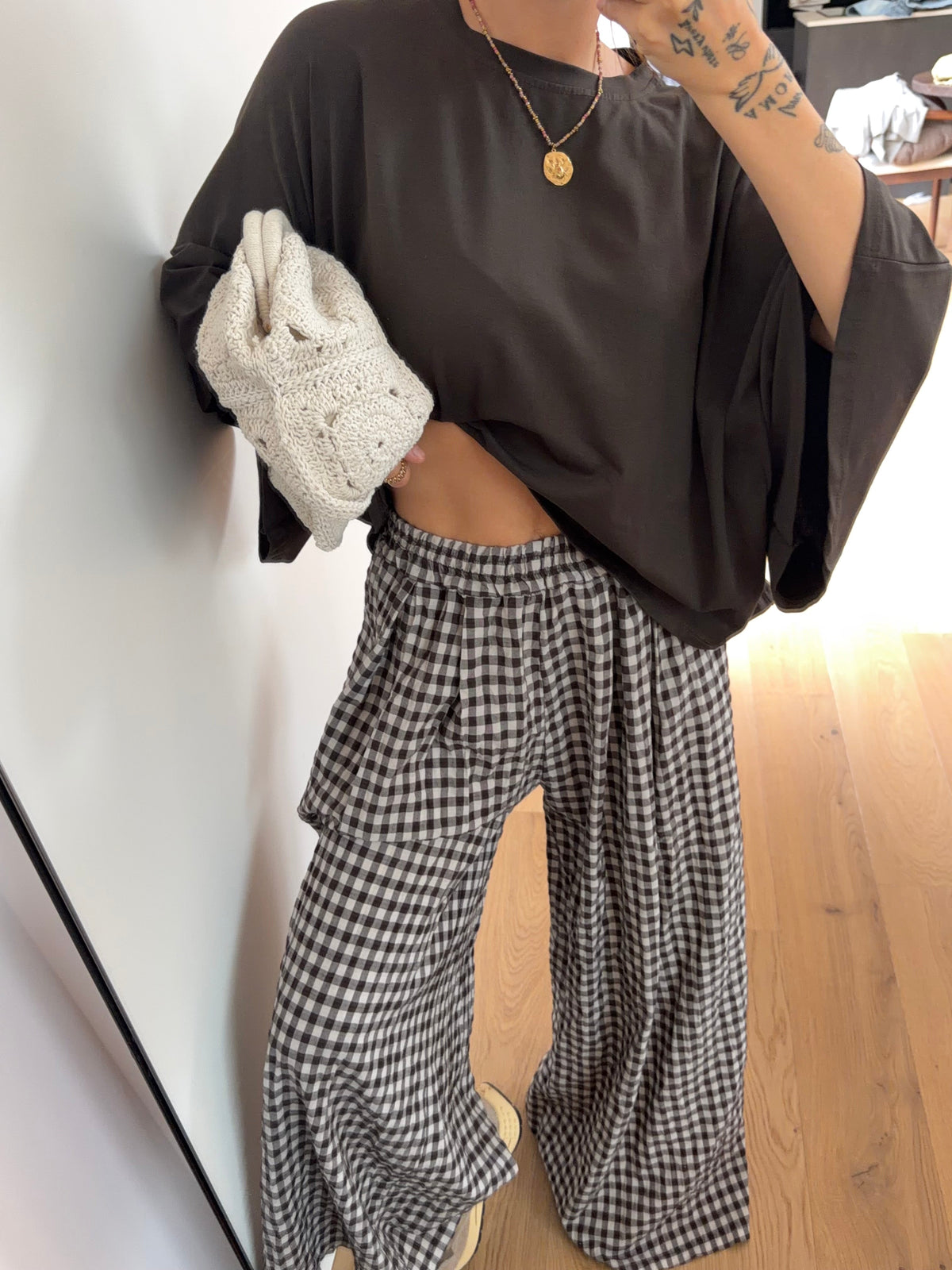 Pantalon à carreaux - chocolat