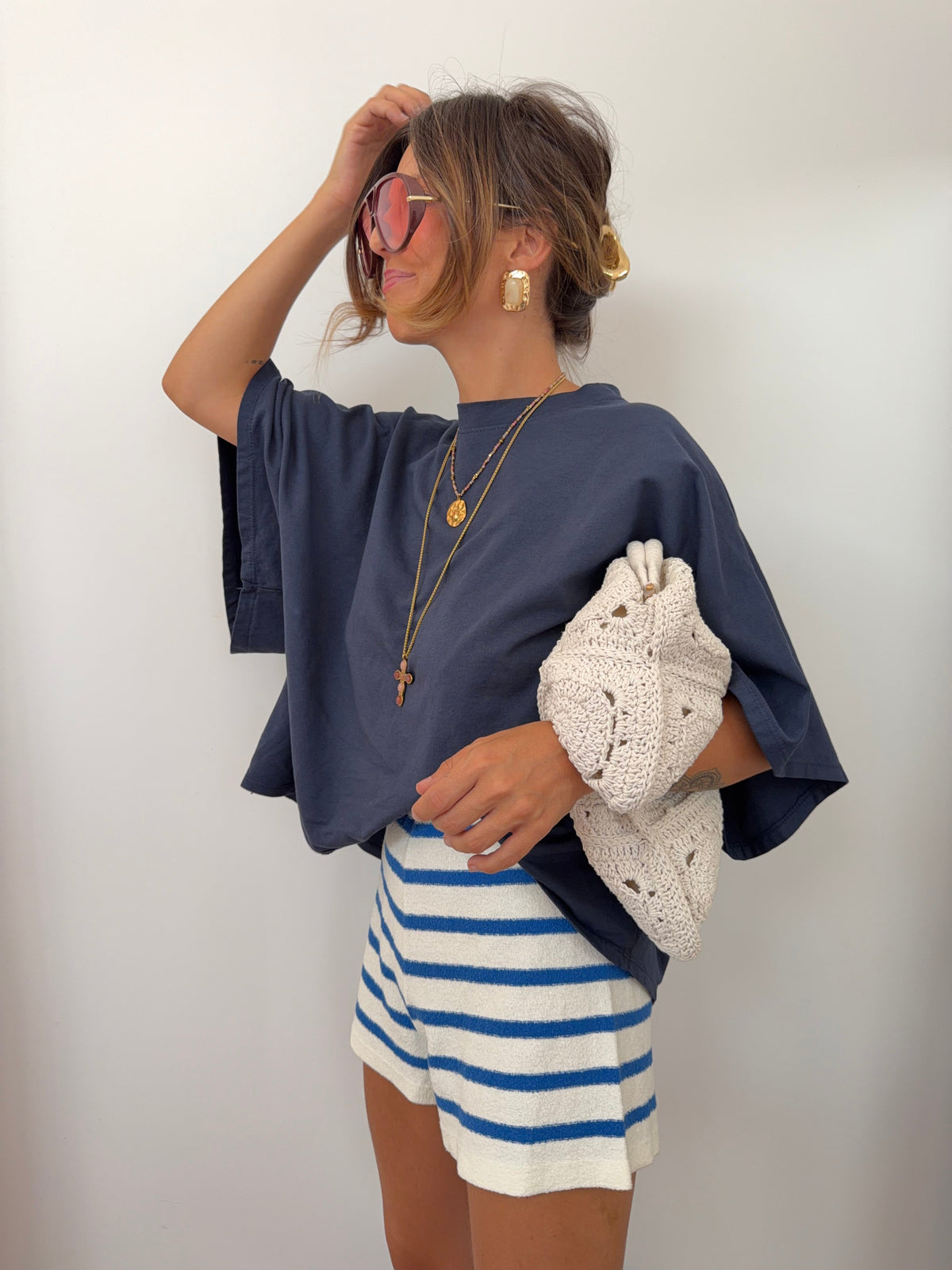 Short en éponge - rayé bleu