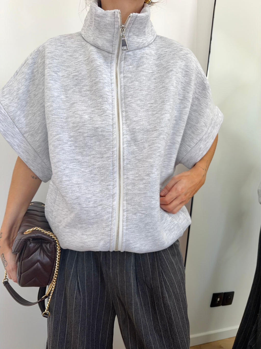 Veste sweat à zip - gris chiné