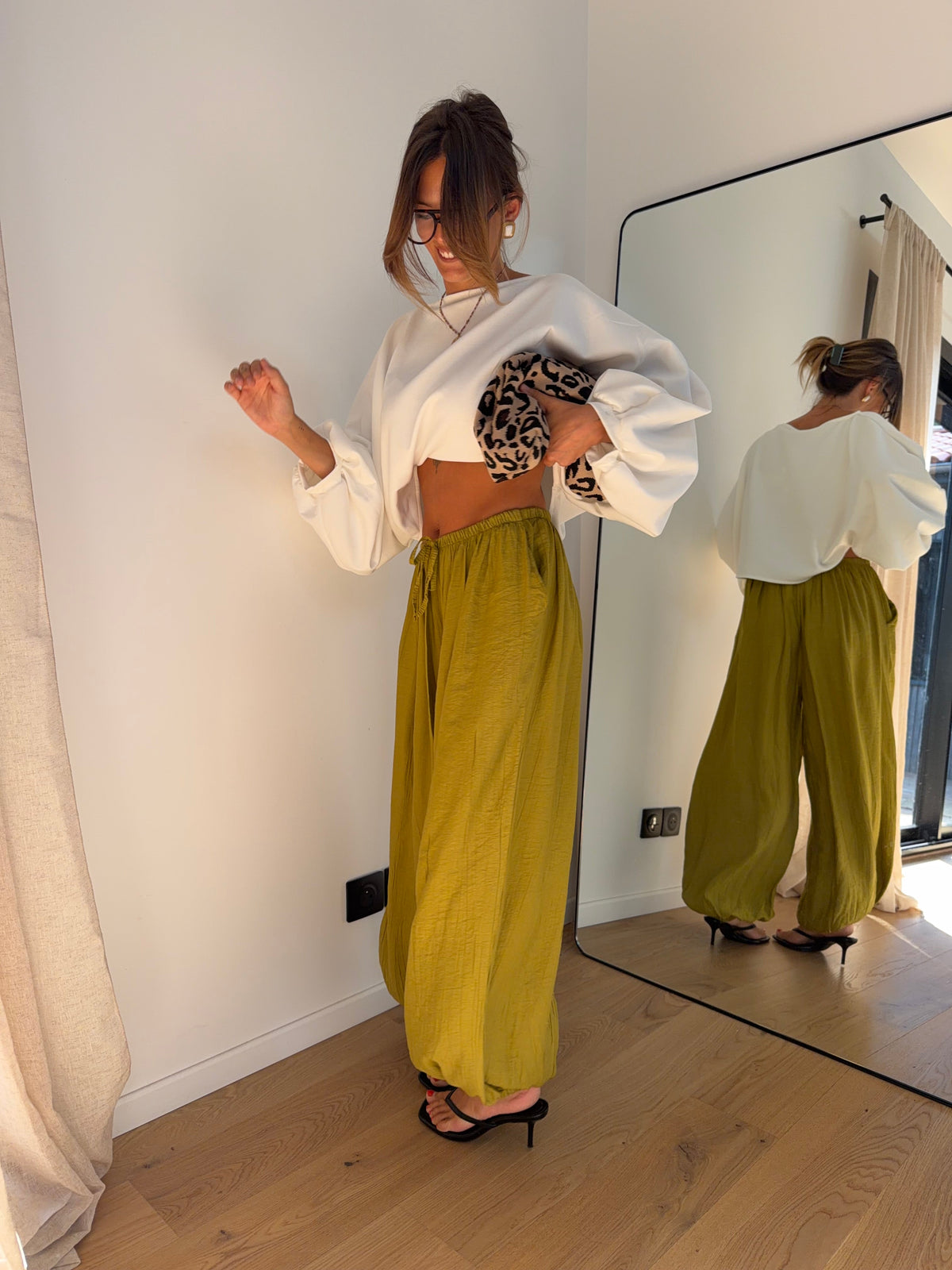 Pantalon en viscose - vert anis