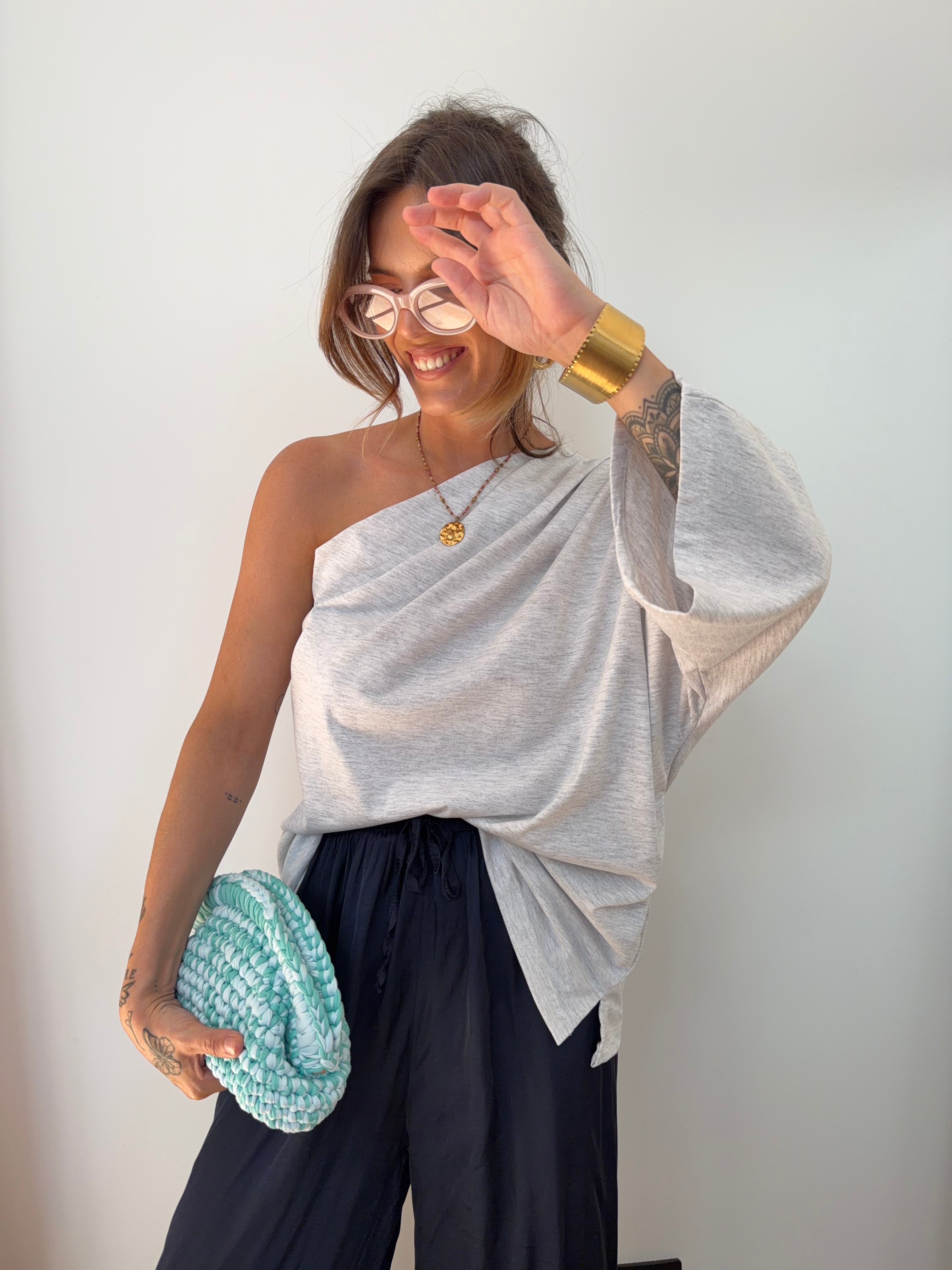 T-shirt asymétrique - gris chiné