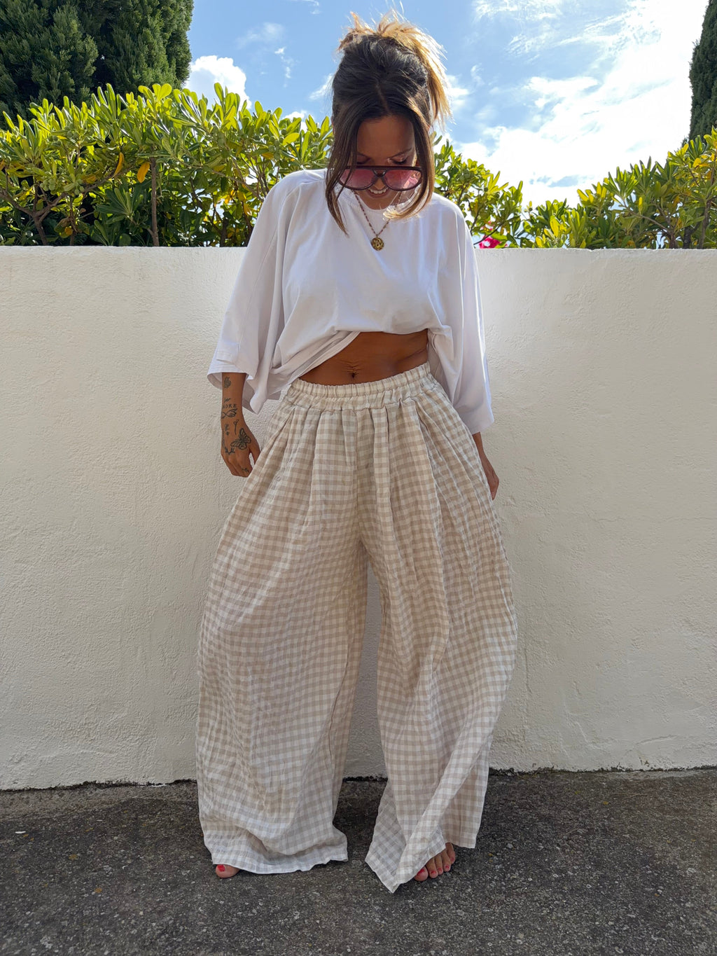 Pantalon à carreaux - beige clair