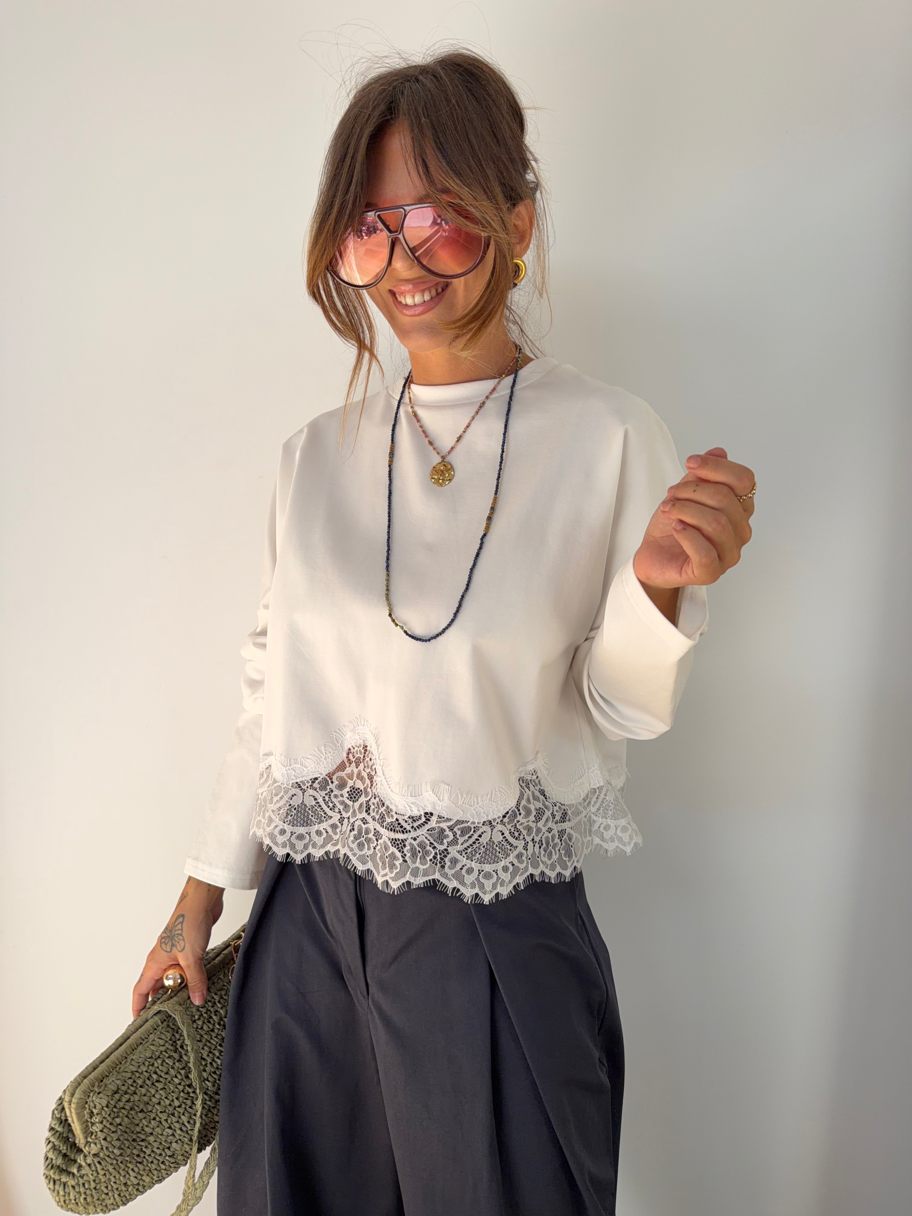 T-shirt manches longues dentelle