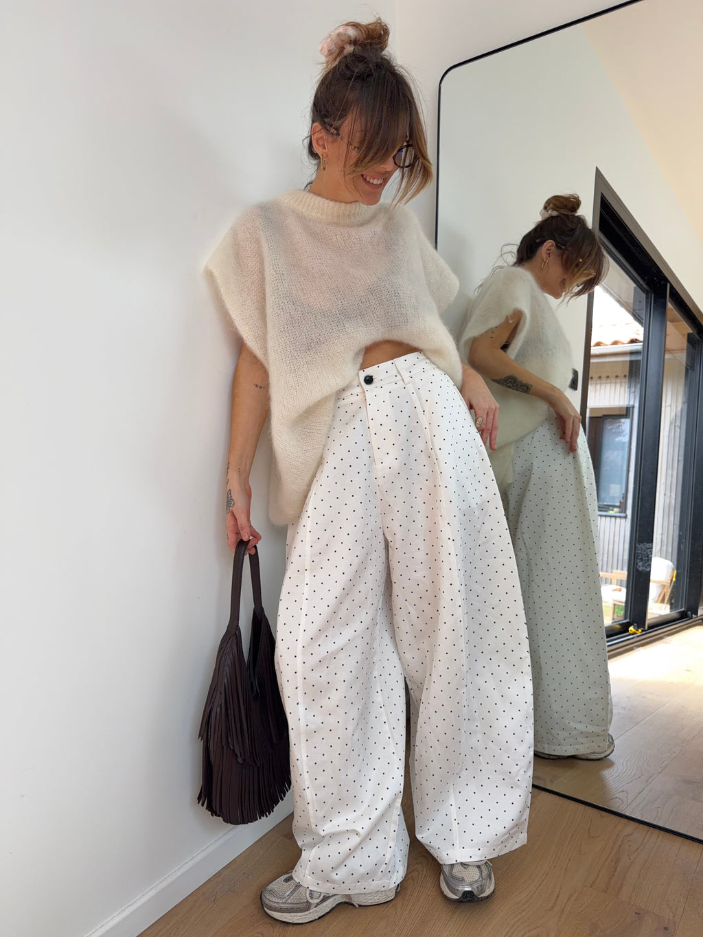Pantalon à pois - blanc