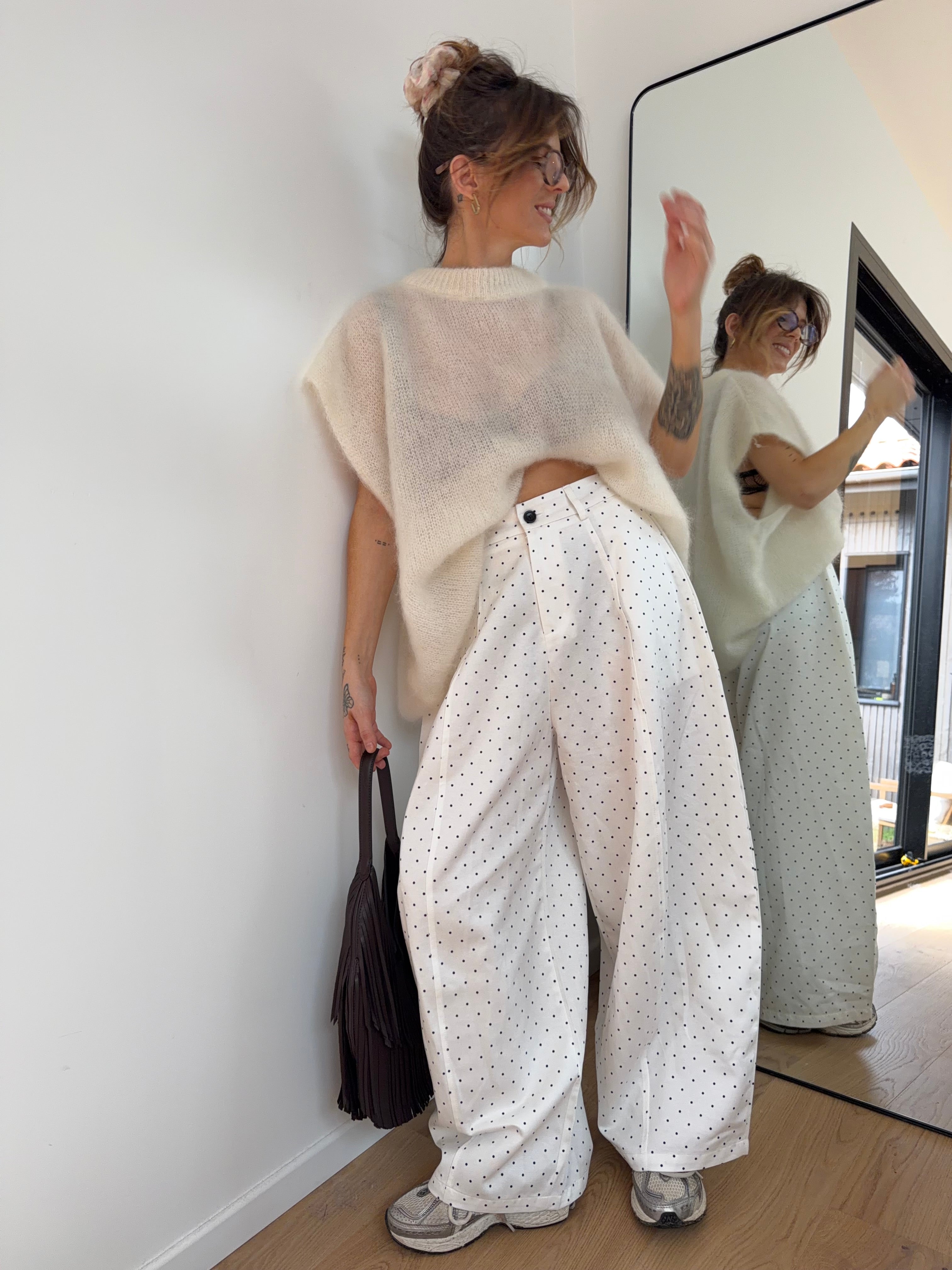 Pantalon à pois - blanc