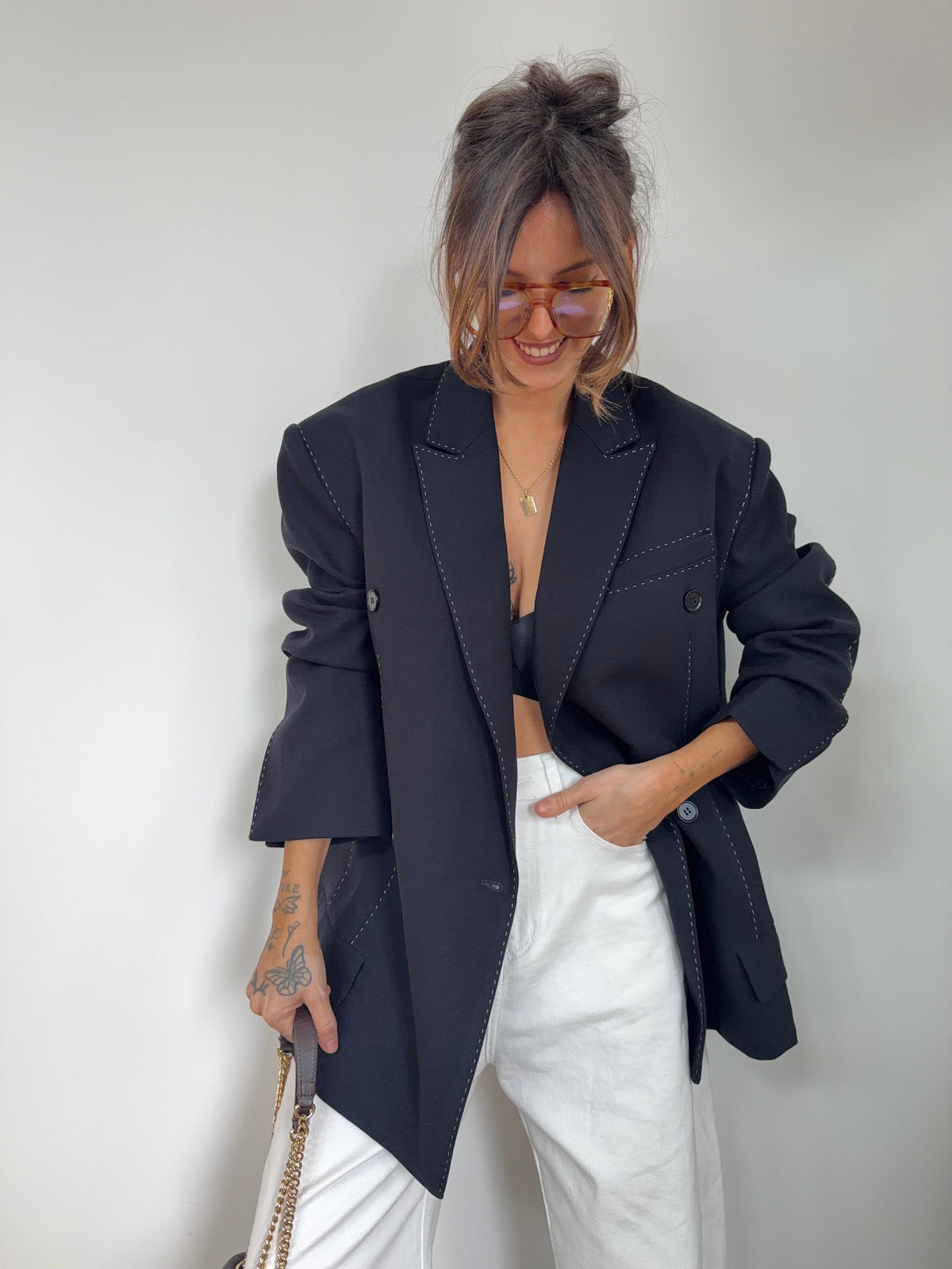 Blazer à surpiqures - noir