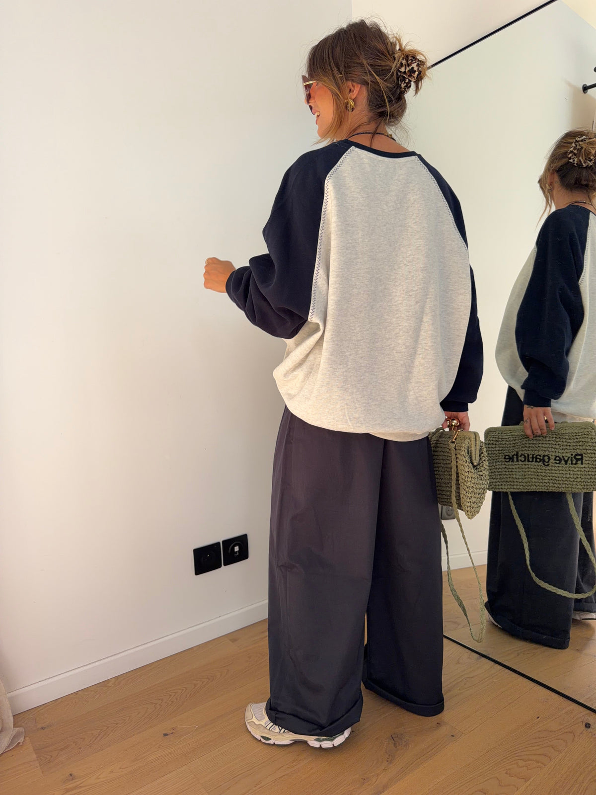 Sweat bicolore - gris et bleu marine