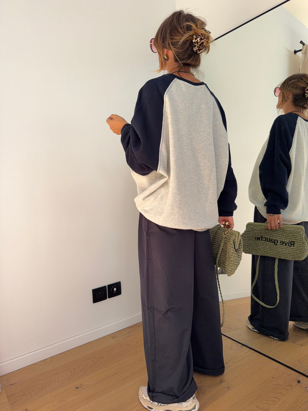 Sweat bicolore - gris et bleu marine