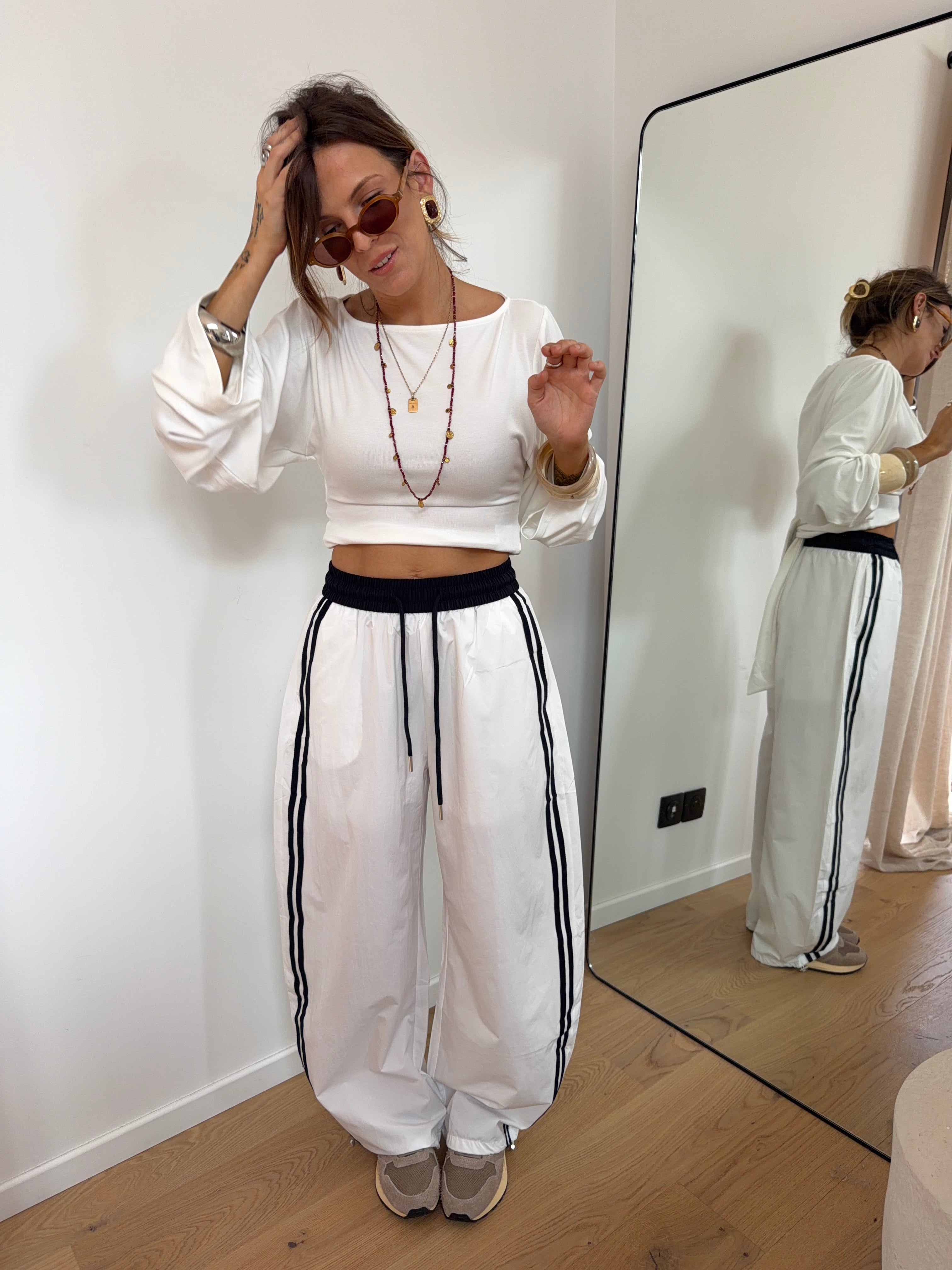 Pantalon à bandes - blanc et bleu