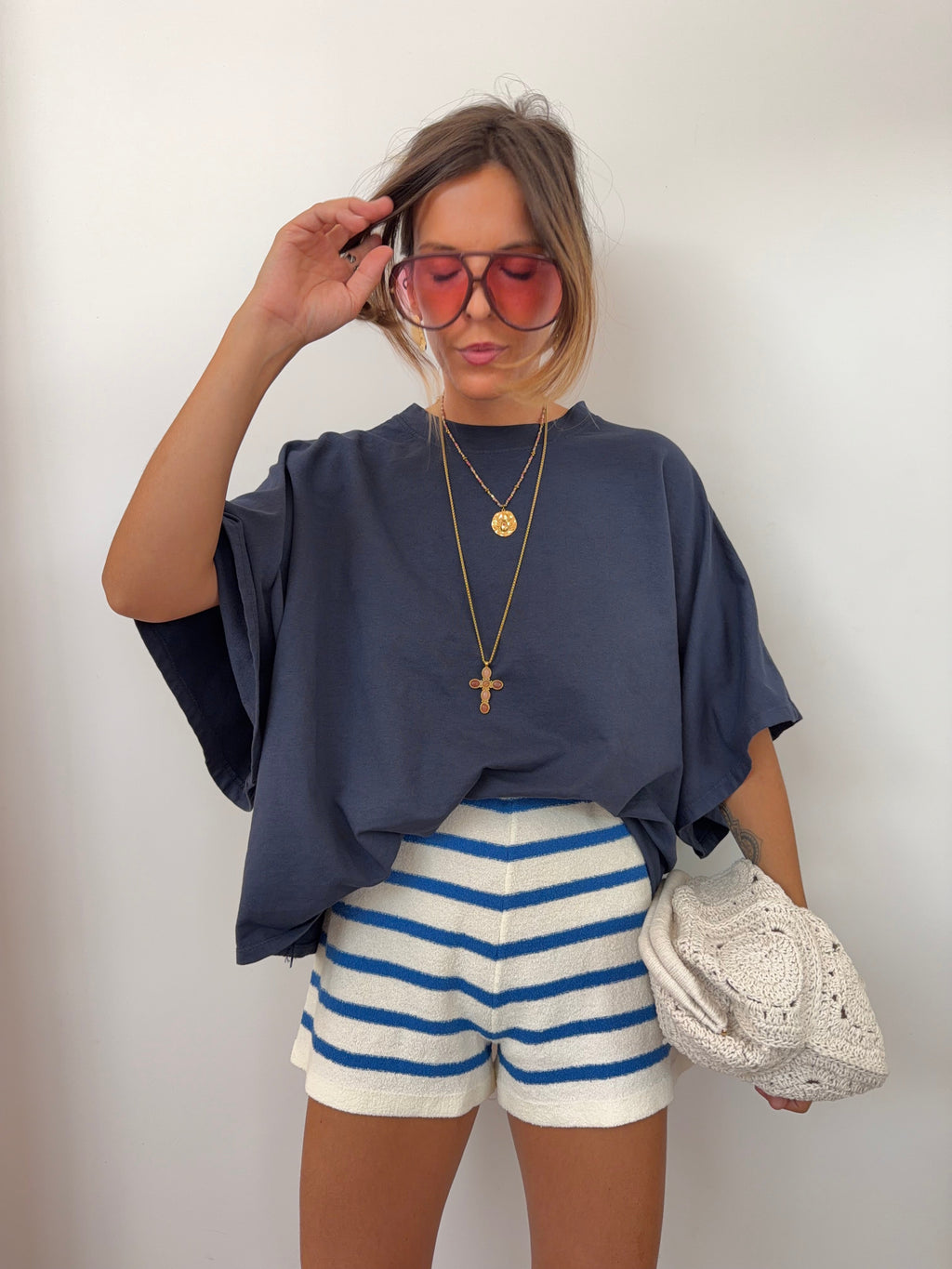 Short en éponge - rayé bleu