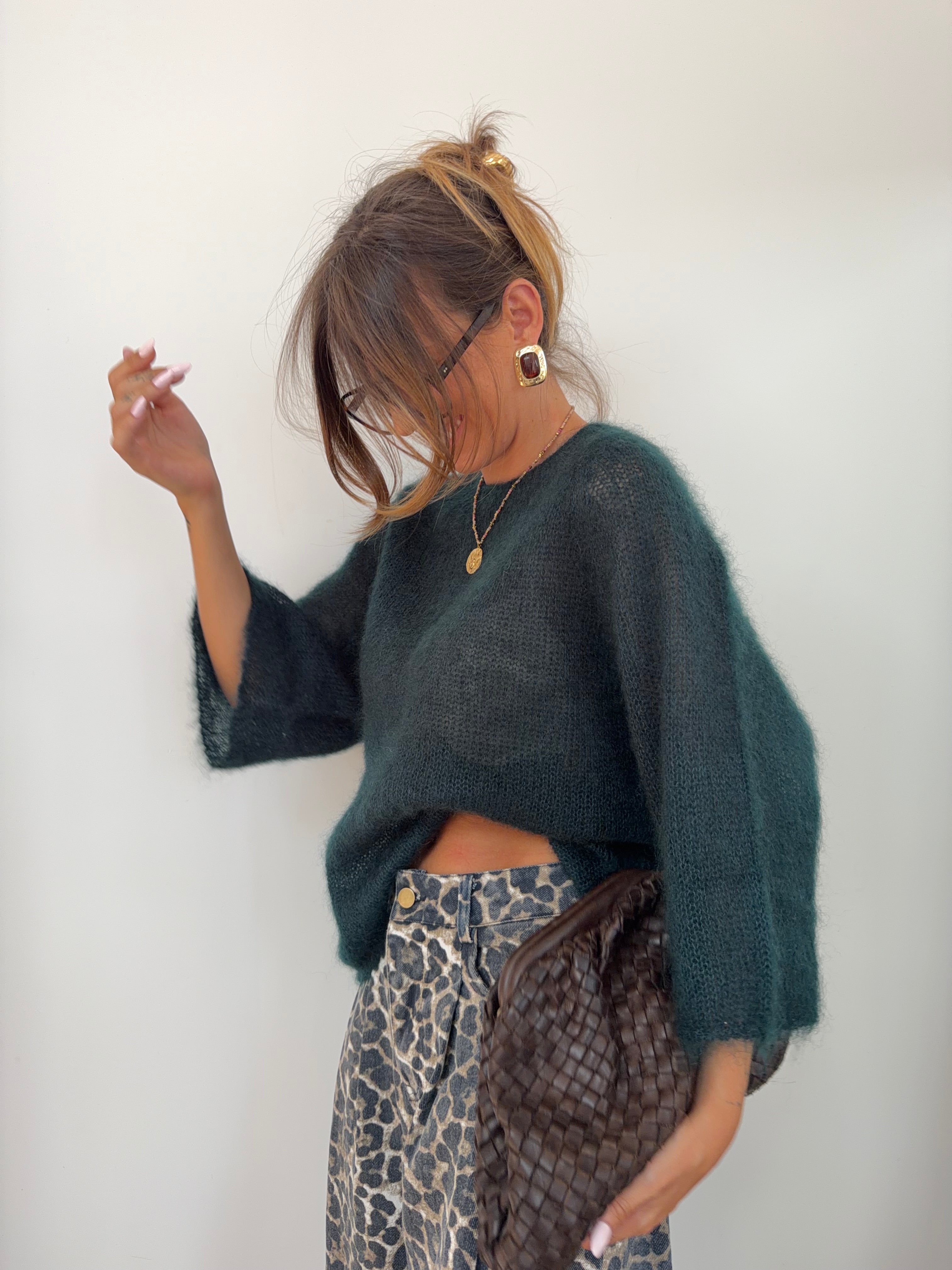 Pull 80% mohair - vert bouteille