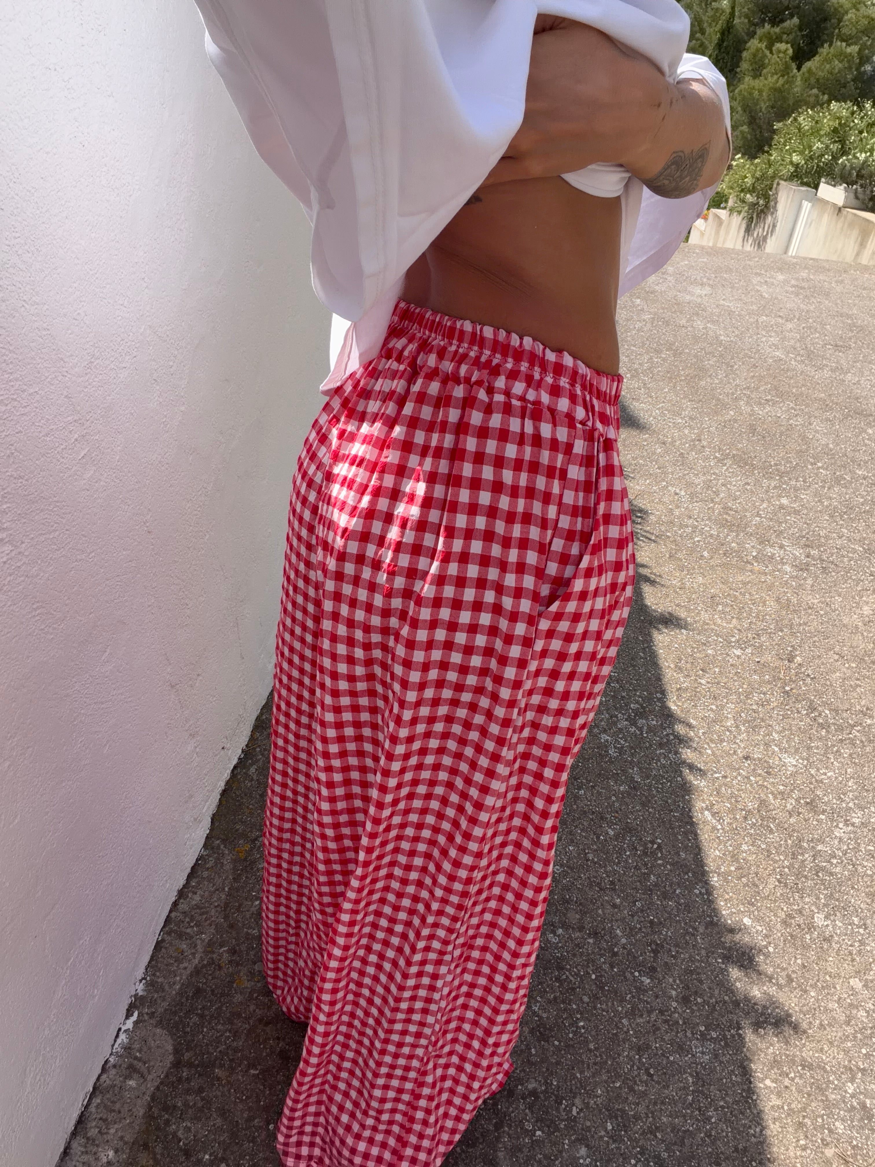 Pantalon à carreaux - rouge