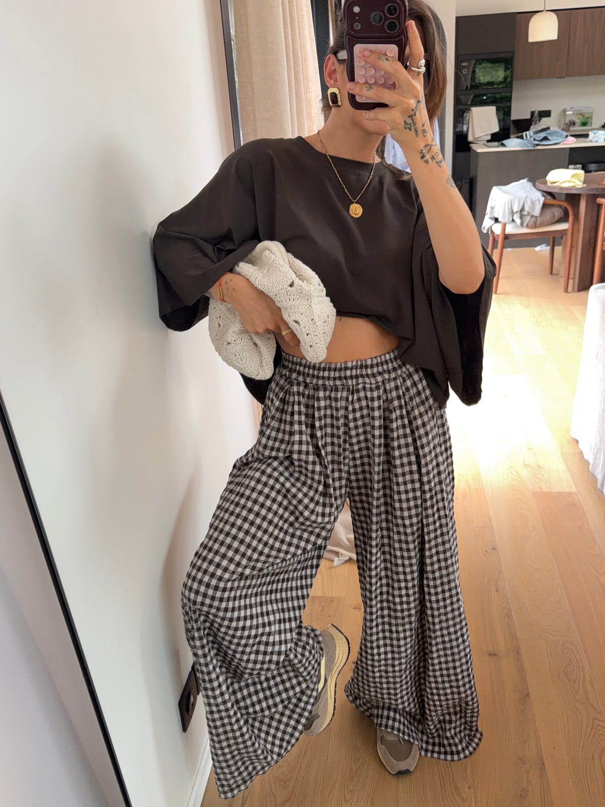 Pantalon à carreaux - chocolat