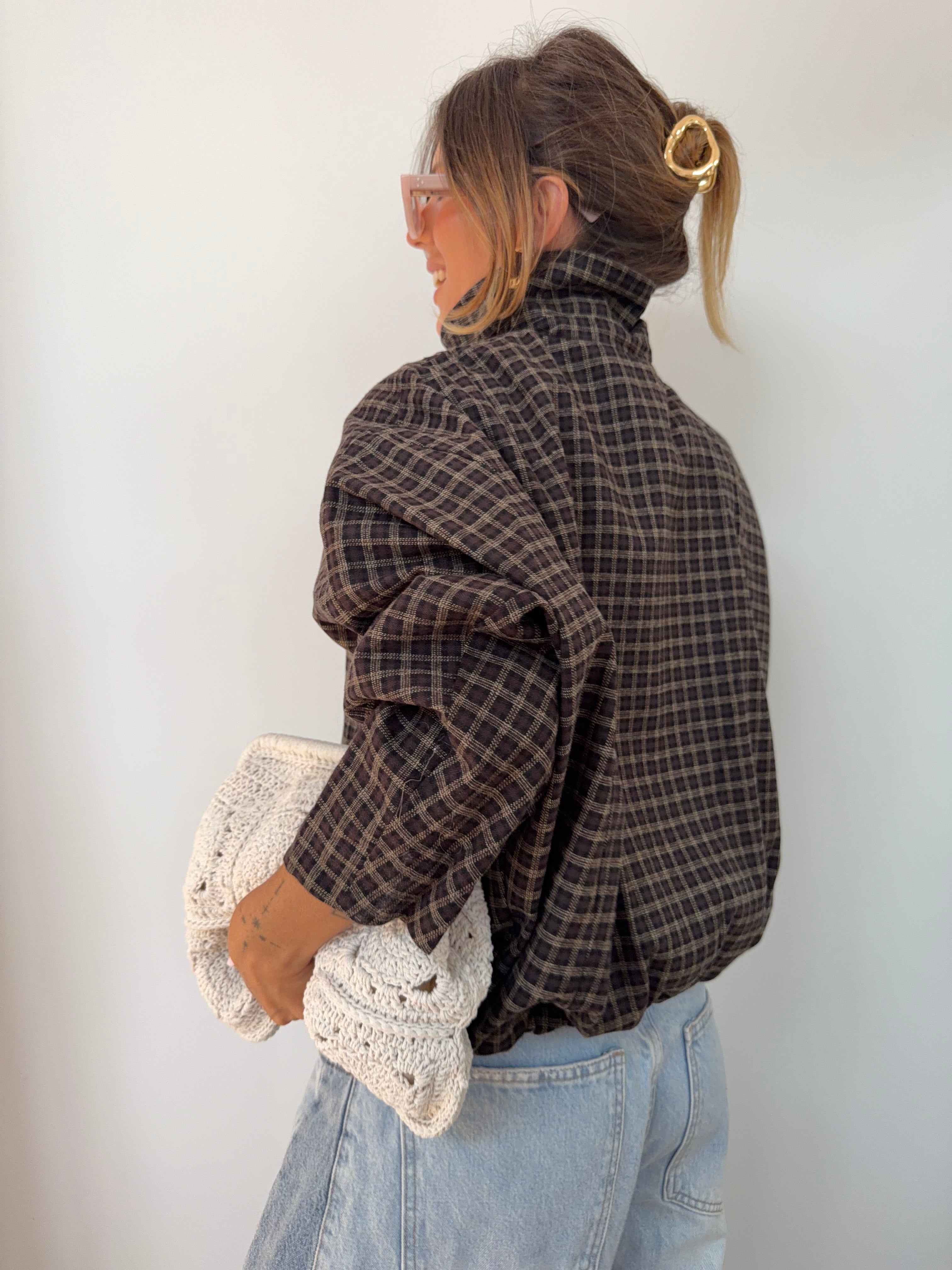 Veste à carreaux - marron et beige