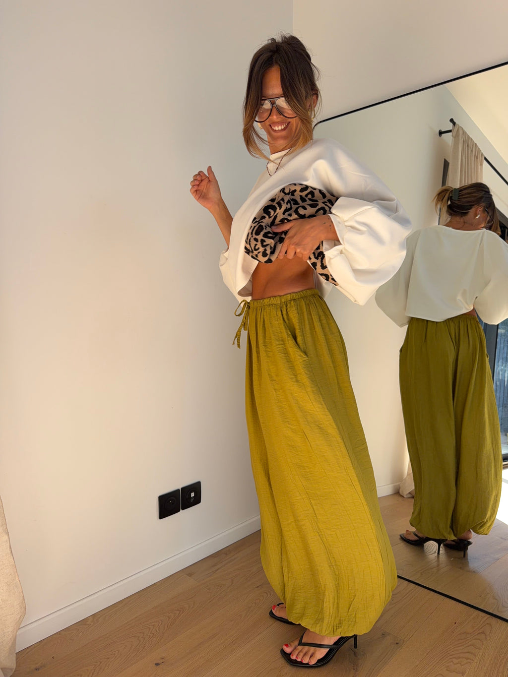 Pantalon en viscose - vert anis