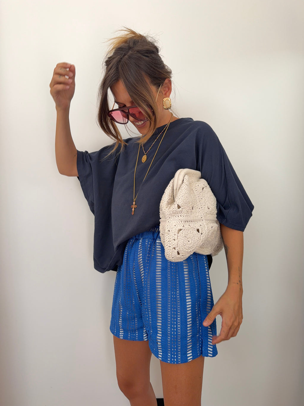 Short brodé - bleu électrique