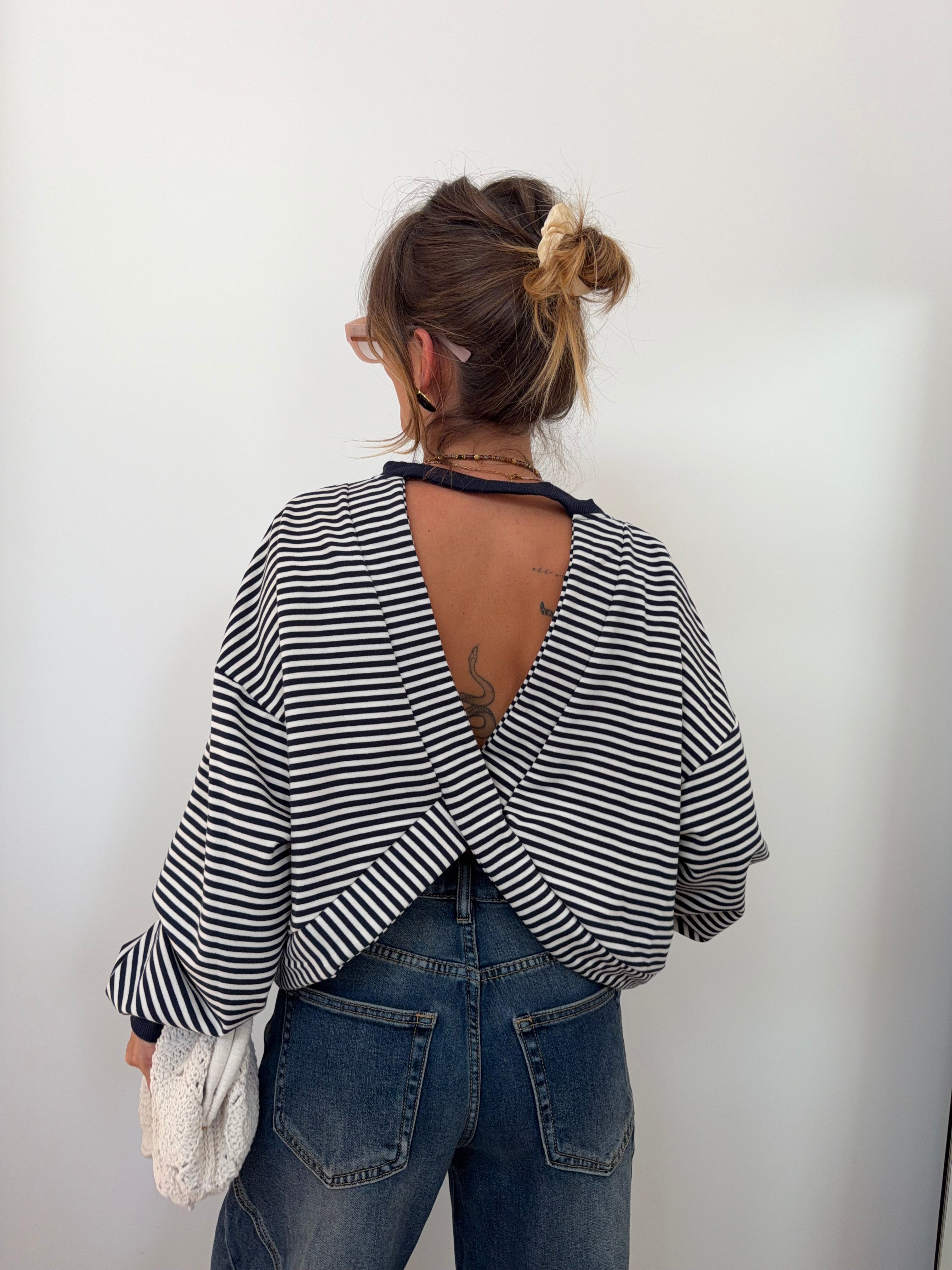 Sweat dos croisé - rayé bleu