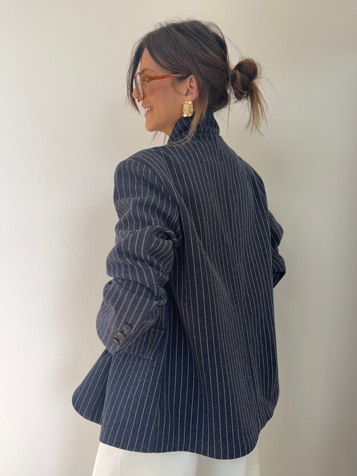 Blazer à bouton rayé - bleu marine
